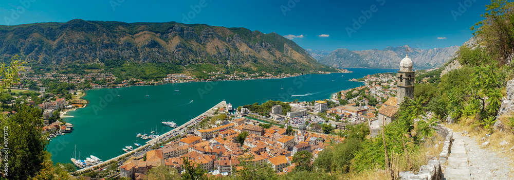 view of kotor bay on sunny day, Kotor, Montenegro