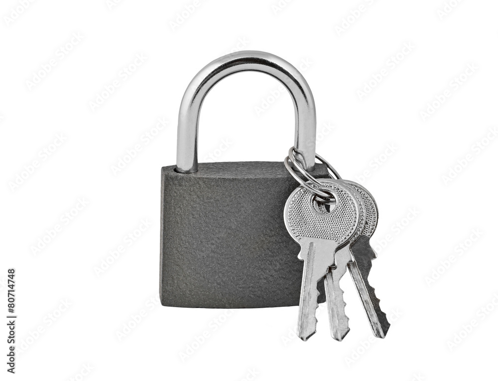 Padlock and key, isolated on white background