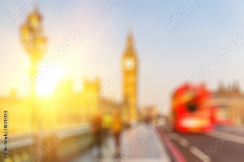 Bokeh of Big Ben and Westminster bridge, London © sborisov