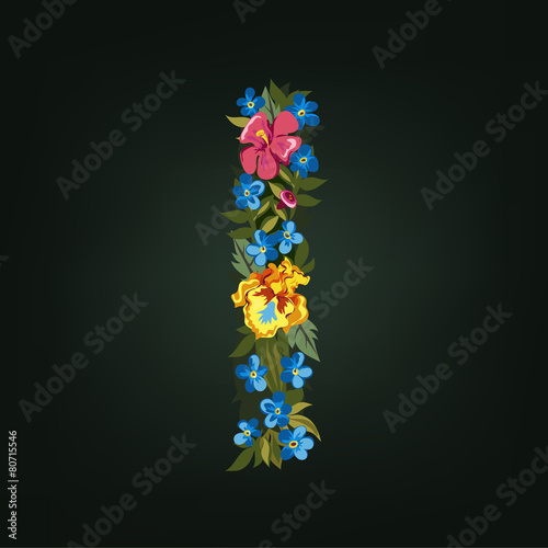 Wallpaper Mural I letter. Flower capital alphabet. Colorful font. Uppercase. Torontodigital.ca