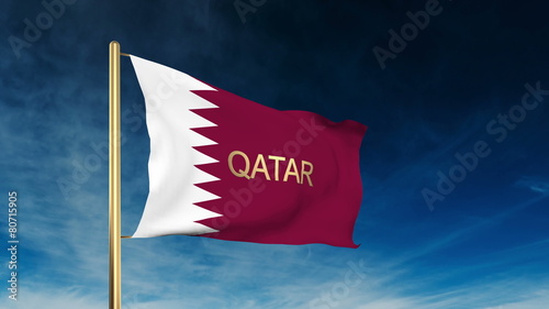 Qatar flag slider style with title. Waving in the wind with