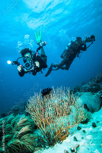 diver take a photo video coral kapoposang indonesia scuba diving