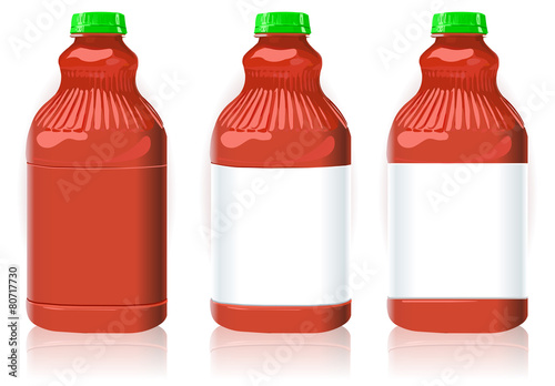 Three Red Plastic Bottles with Generic Labels