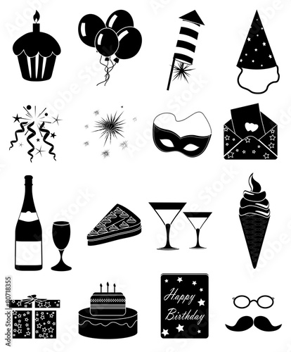 Birthday party icons set