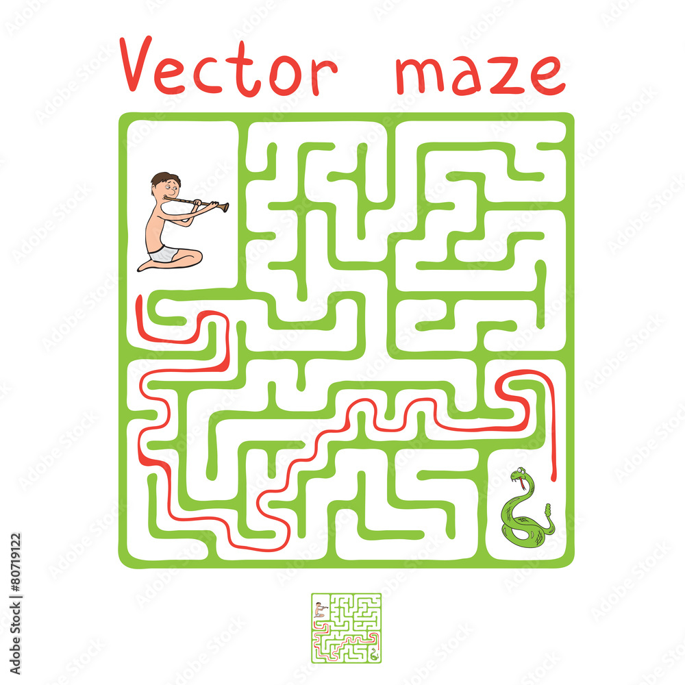 Vector Maze, Labyrinth with Snake and Fakir Vector Maze, Labyrinth with Snake and Fakir