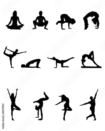 Silhouettes of yoga and gymnastics, vector