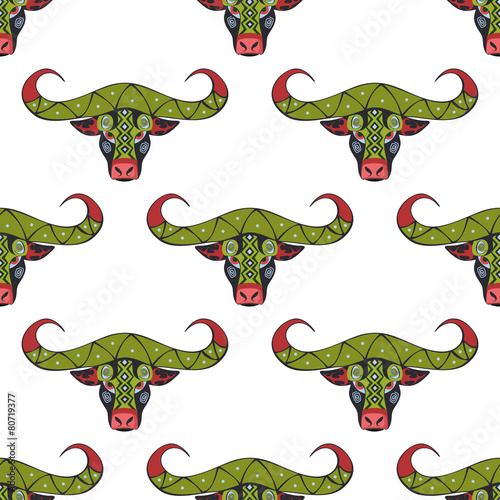 African Buffalo seamless pattern.