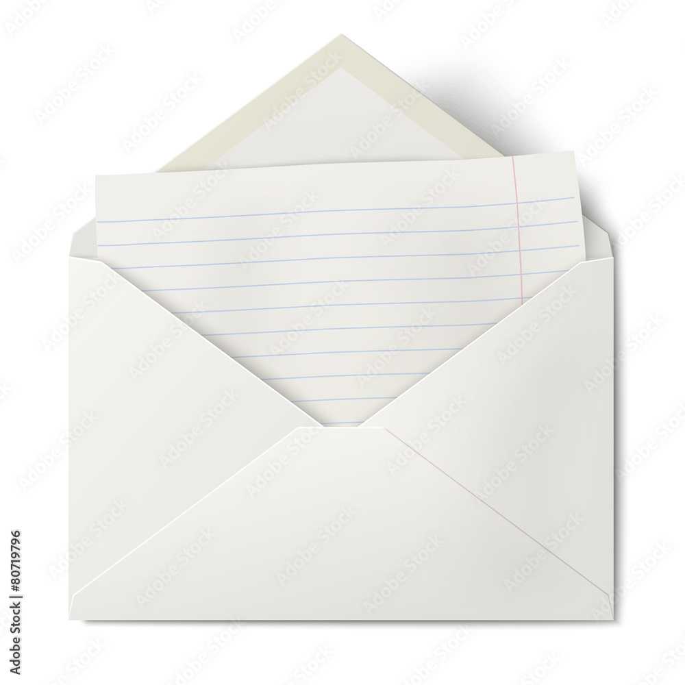 Opened envelope with lined sheet of paper inside Opened envelope with lined sheet of paper inside
