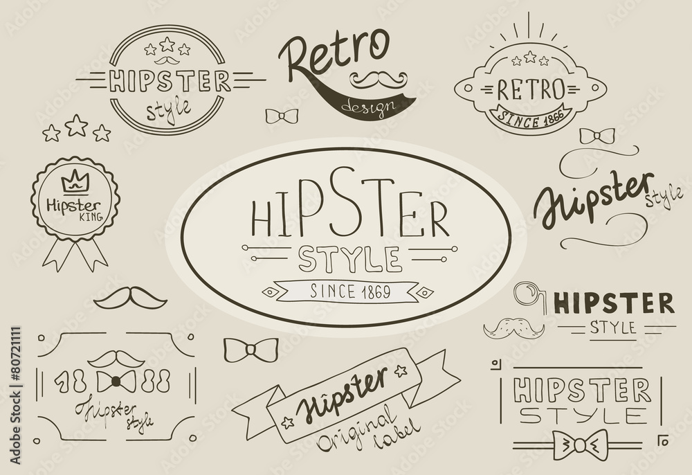 Retro hipster stamps collection