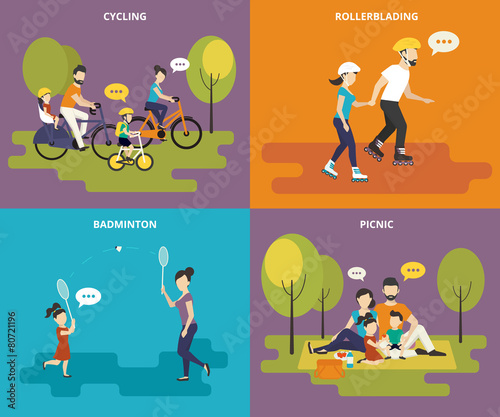 Family with children concept flat icons set
