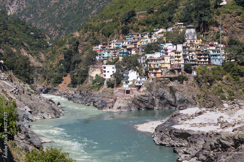 Devprayag and river Ganga. Uttarakhand, India.