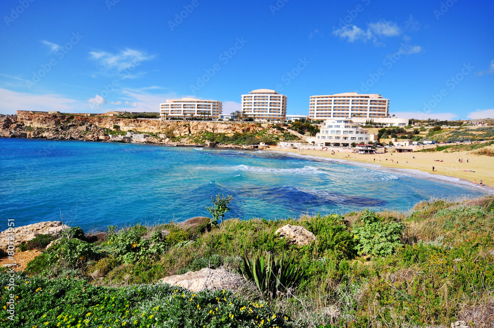 Fototapeta premium Golden beach, Malta, Mediterranean sea