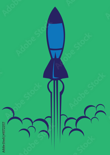 Cartoon Vector Illustration of Rocket Launch