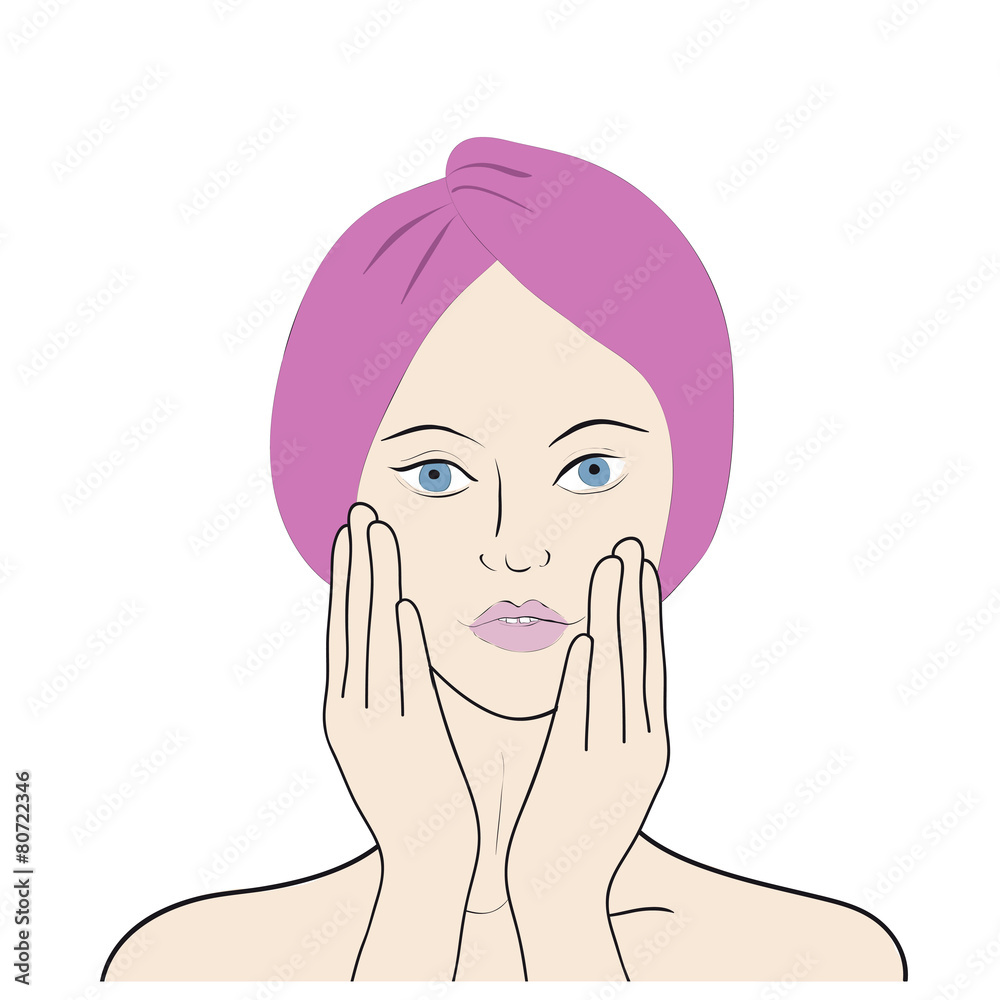 Vector illustration of a girl toching her face Vector illustration of a girl toching her face