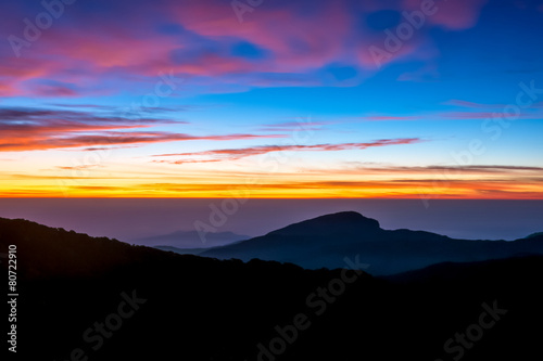 Sunrise over the mountains at Doi Inthanon Chiang Mai, Thailand