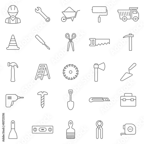 Worker tools line icons set.Vector