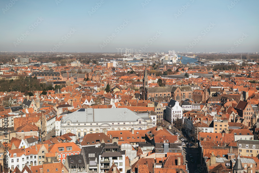Overview of City of Bruges on Sunny Day