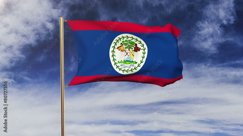 Belize flag waving in the wind. Green screen, alpha matte