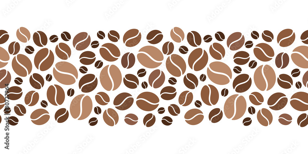 Horizontal seamless background with coffee beans. Vector.