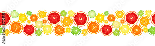 Horizontal seamless background with citrus fruits. Vector.