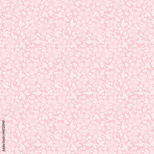 Pink seamless pattern with flowers and leaves. Vector.
