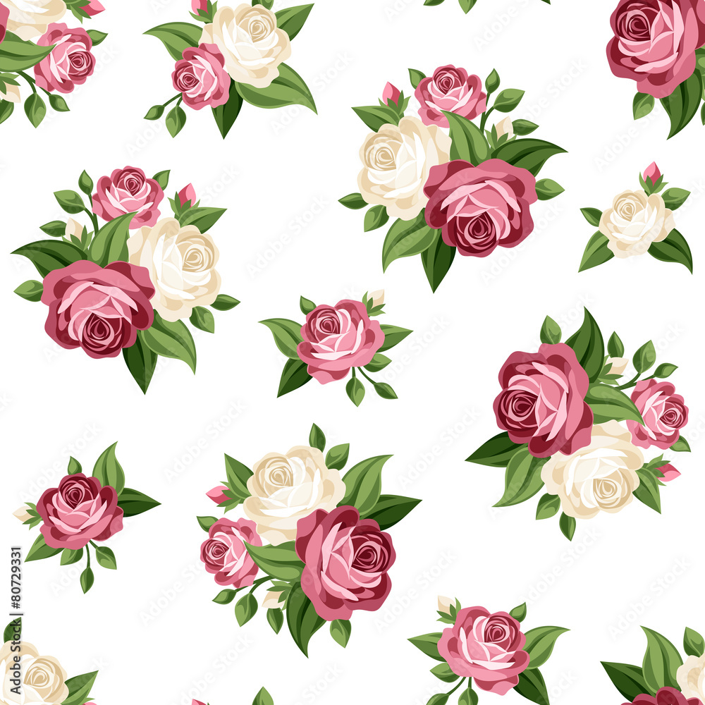 Seamless vintage pattern with pink and white roses. Vector Stock Vector ...