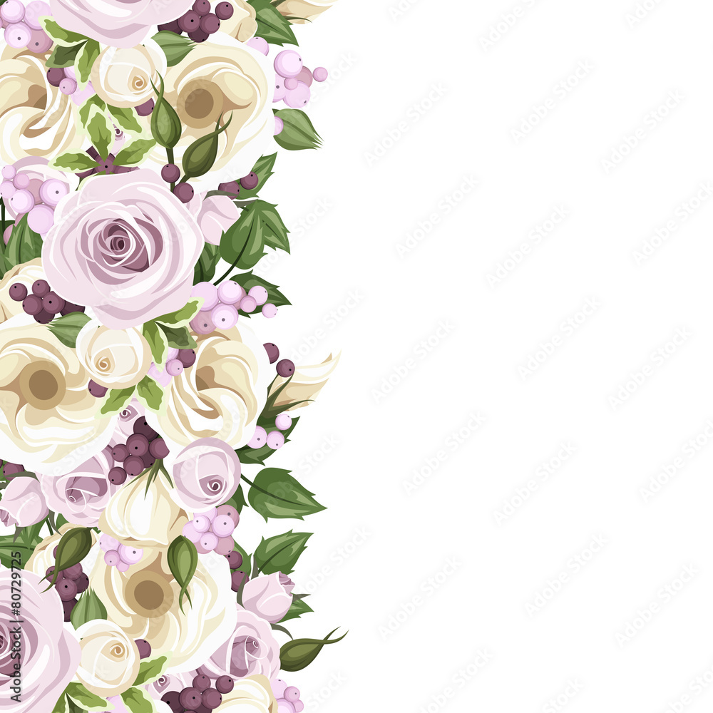 Background with roses and lisianthus flowers. Vector.