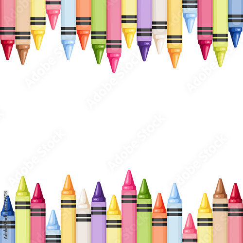 Horizontal seamless background with colorful crayons. Vector