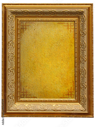 Vintage golden picture frame with empty parchment