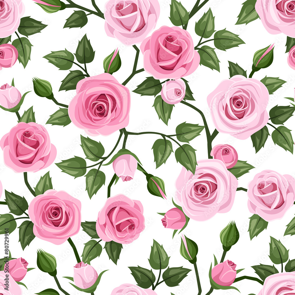Seamless pattern with pink roses. Vector illustration. Seamless pattern with pink roses. Vector illustration.