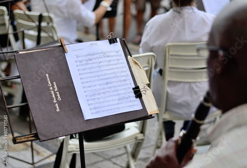 Music stand with notes photo