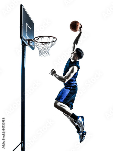 caucasian man basketball player jumping dunking silhouette © snaptitude