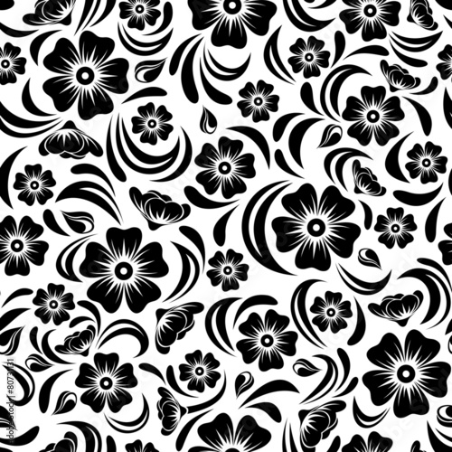 Seamless vintage black floral pattern. Vector illustration.