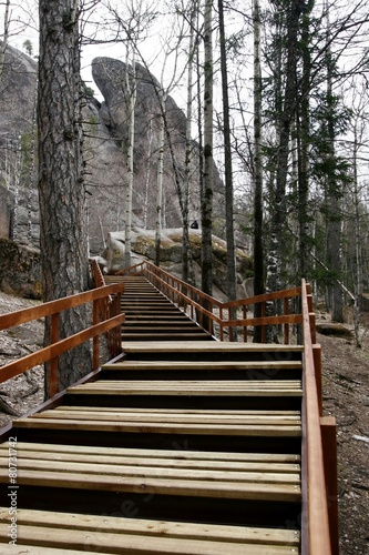 Wooden staircase leading to the rocks.