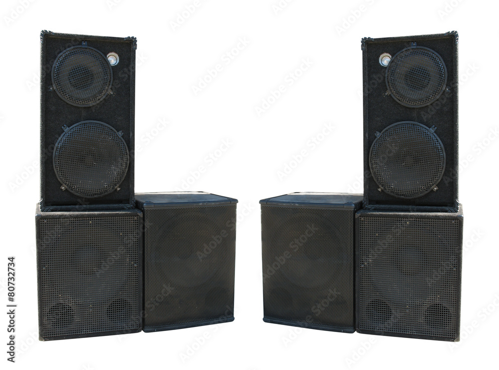 Naklejka premium old powerful stage concerto audio speakers isolated on white