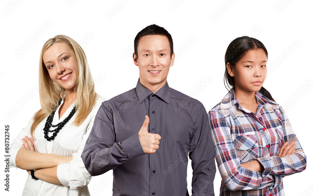 Asian team and businesswoman with crossed hands Asian team and businesswoman with crossed hands