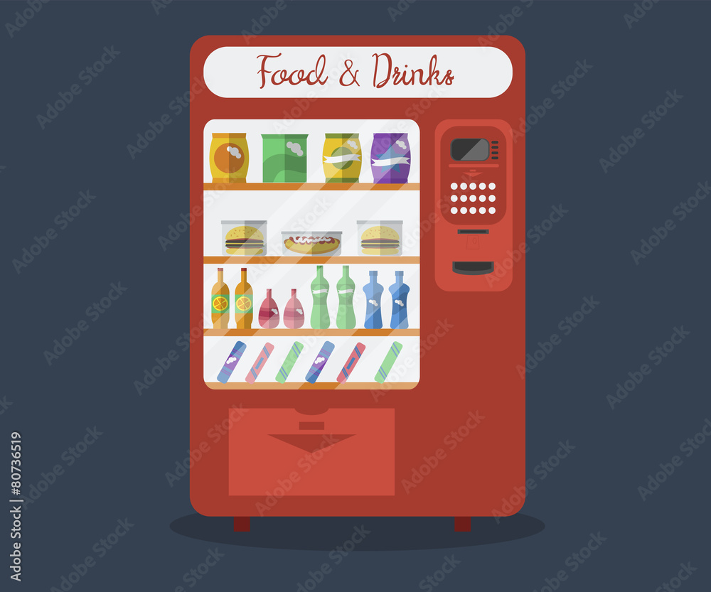 Flat automatic machine with food and drink Flat automatic machine with food and drink