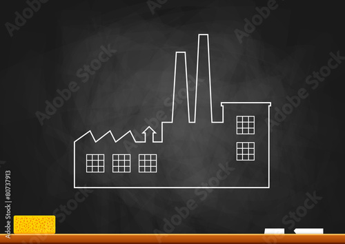 Drawing of factory on blackboard
