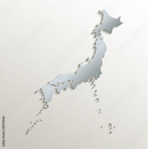 Japan map white blue card paper 3D vector