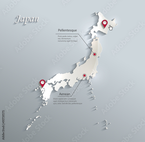 Japan map blue white card paper 3D vector infographics vector