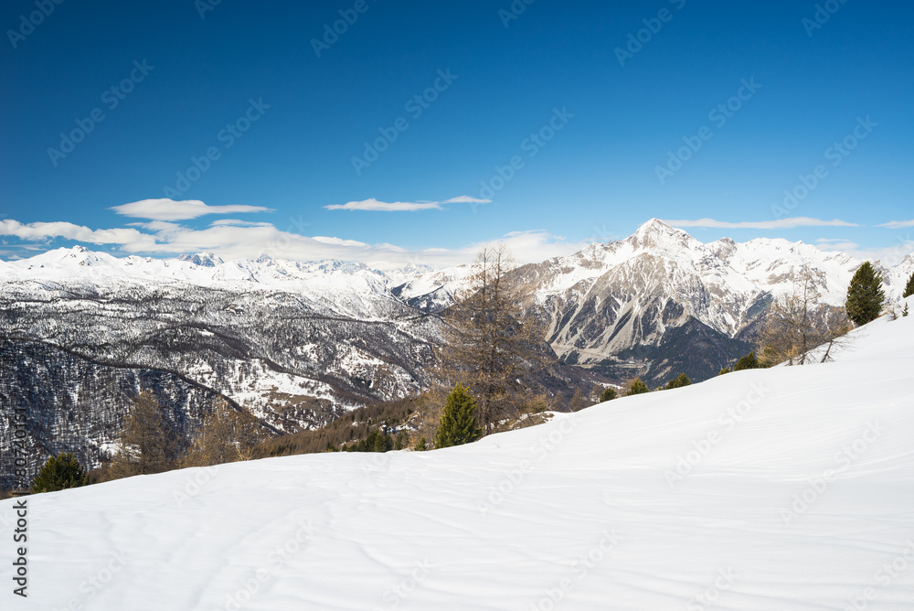 Panoramic ski resort in the italian french Alps