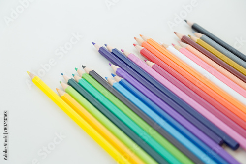 Row of color pencil crayons