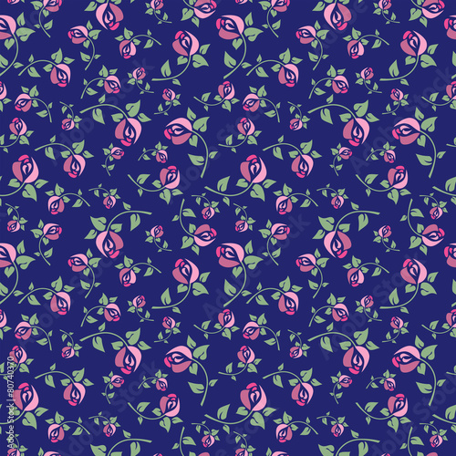 Seamless floral pattern on a blue background
