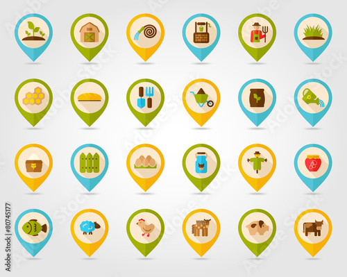 Farm Garden flat mapping pin icon with long shadow