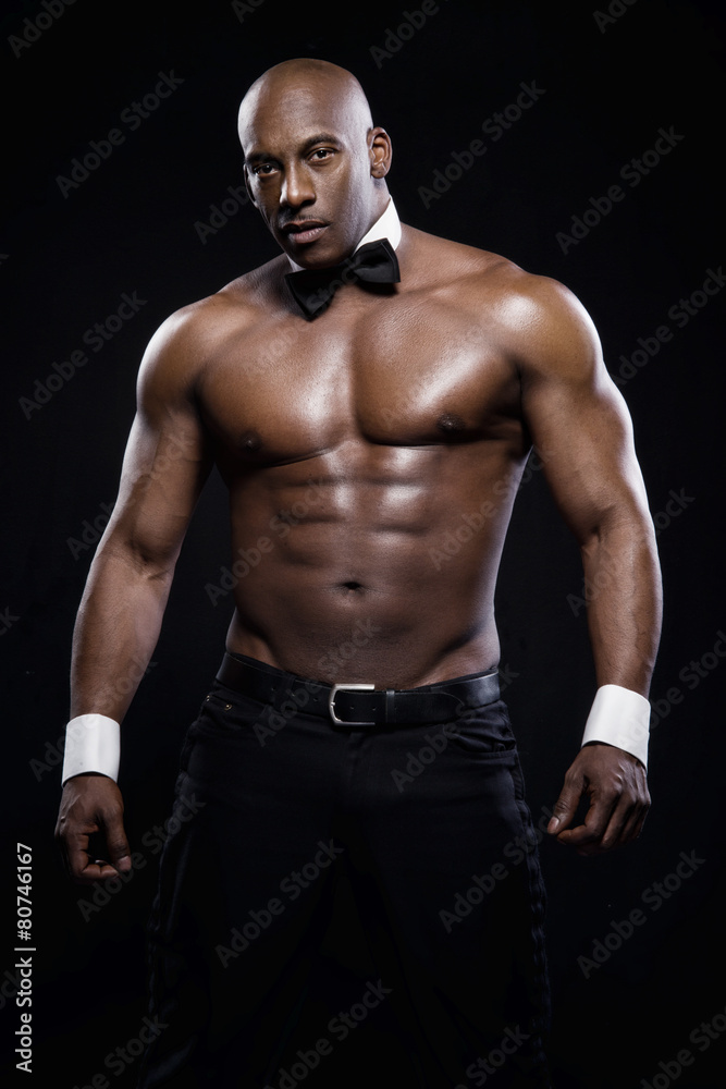 Portrait of african american man topless. 