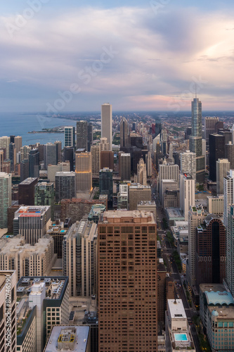 Chicago downtown skyline at sunset