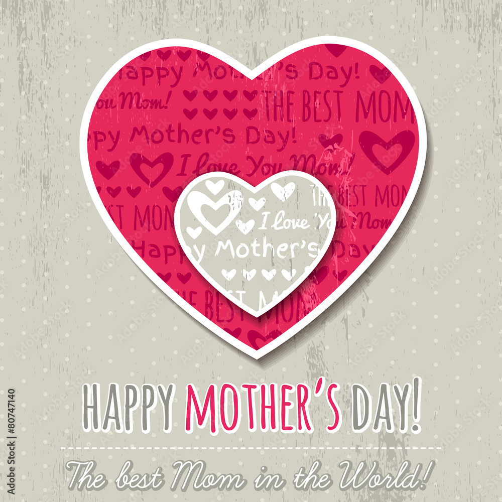 Grey background with  two hearts  for Mother's Day