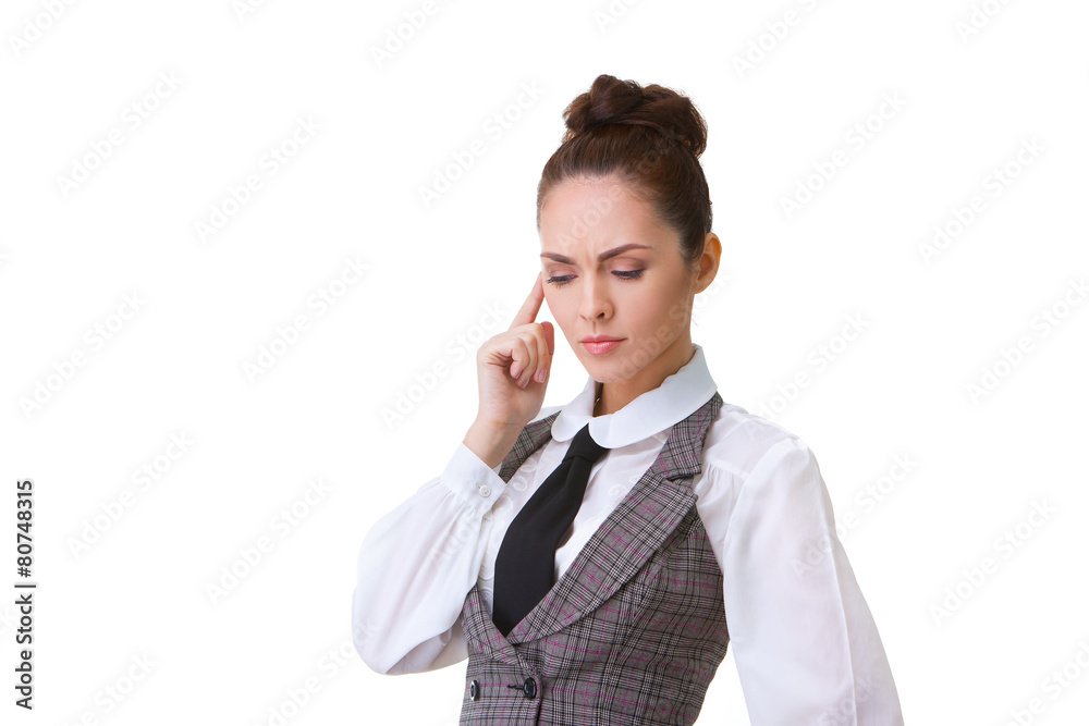 Confident thinking Businesswoman Isolated on White Background