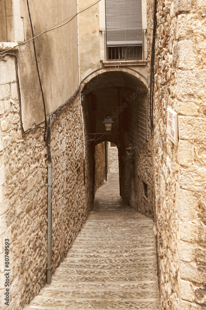 The narrow streets of the ancient quarter in Girona