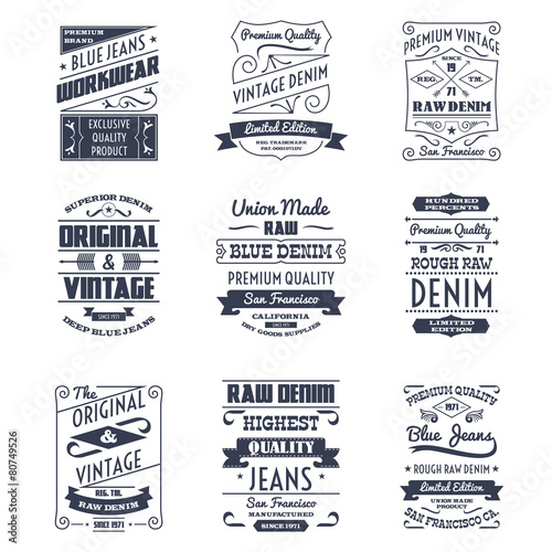 Denim typography logo emblems set